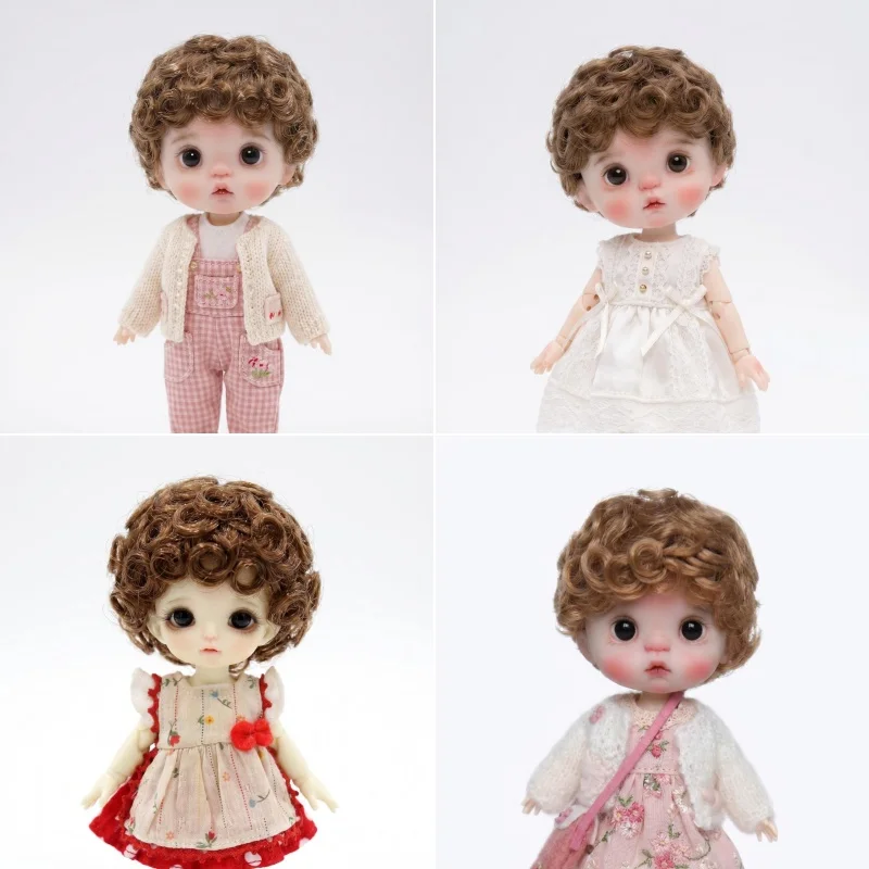 Lati Yellow JD663 Doll Wig 5-6inch 13-15cm Messy Afro Curls Synthetic Mohair BJD Hair OB11 Fashion Doll Accessory