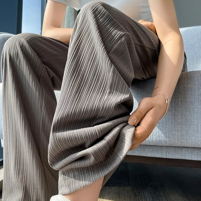 Pantalon à jambes larges en Fiber pour femmes, taille haute, ample, décontracté, Slim, droit