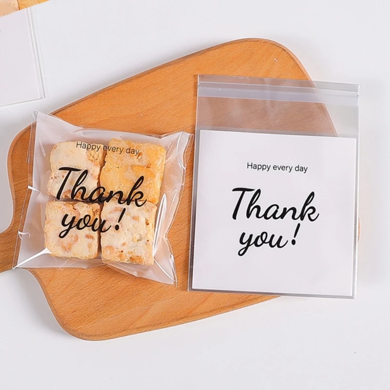 Assorted Sizes Thank You Treat Bags Self Adhesive Cookie Packaging Bag for Home Baker and Shops Candy Holder Bag 100pcs