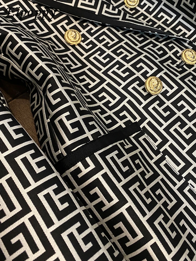 Vintage Jas Voor Dames Nieuwste getrid doppiele Rij Knopen geometriche Jacquard Jas Kantoor Dames Business Formele blazer