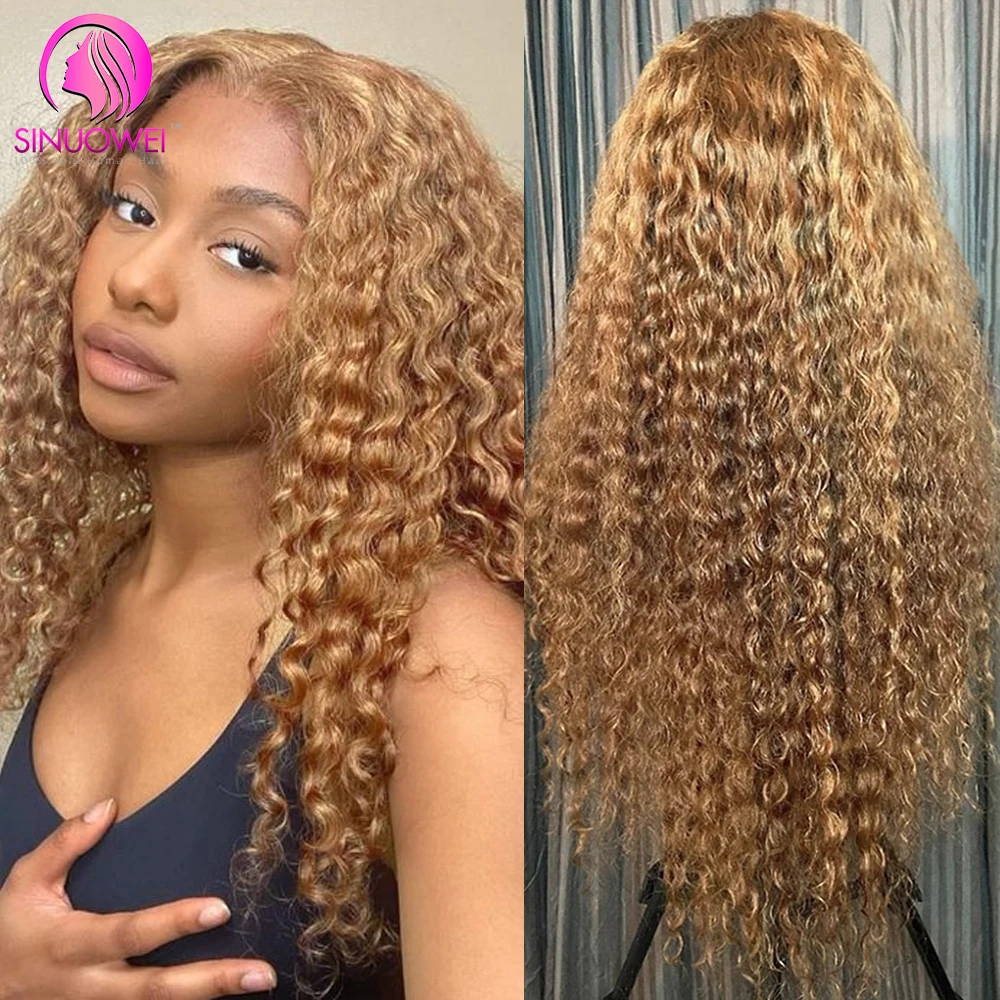 

Highlight Ombre Lace Front Wig Human Hair Honey Blonde Water Wave Wigs 27 Color Brazilian Deep Curly Lace Frontal Wigs For Women