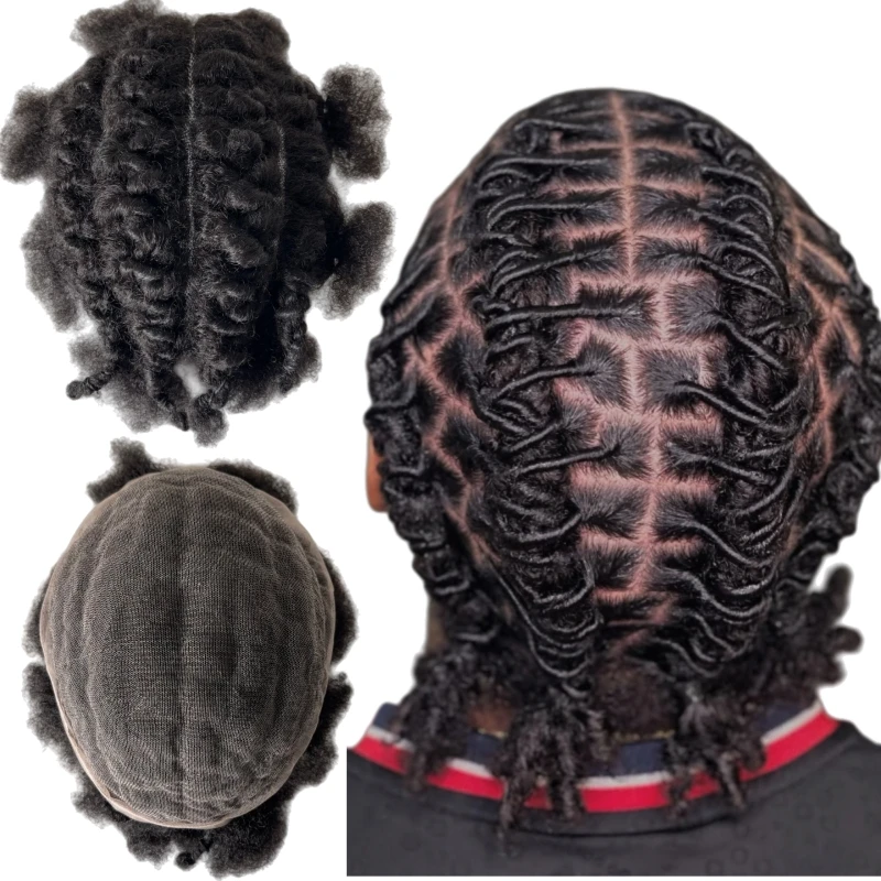 قطع الشعر الهندي البكر البشري # 1b أسود اللون الثعلب أقفال الضفائر الشعر المستعار 8x10 وحدة الدانتيل الكامل للرجال السود