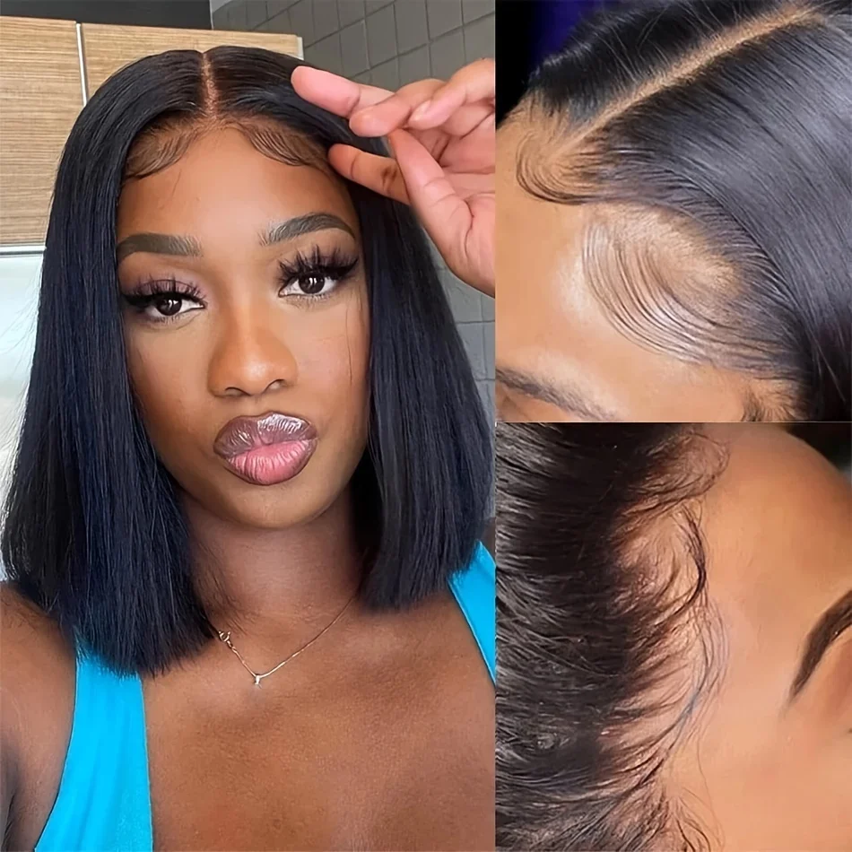 250% Human Hair Wigs Brazilian Remy Bone Straight Short Bob Wig For Women 14 Inch 13x6 Straight Lace Frontal Bob Wig Pre Plucked image 3