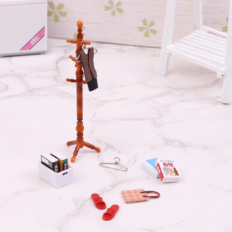 1Set 1:12 Poppenhuis Miniatuur Kapstok Hanger Schoenentas Kleding Boek Doos Meubels Model Decor Speelgoed