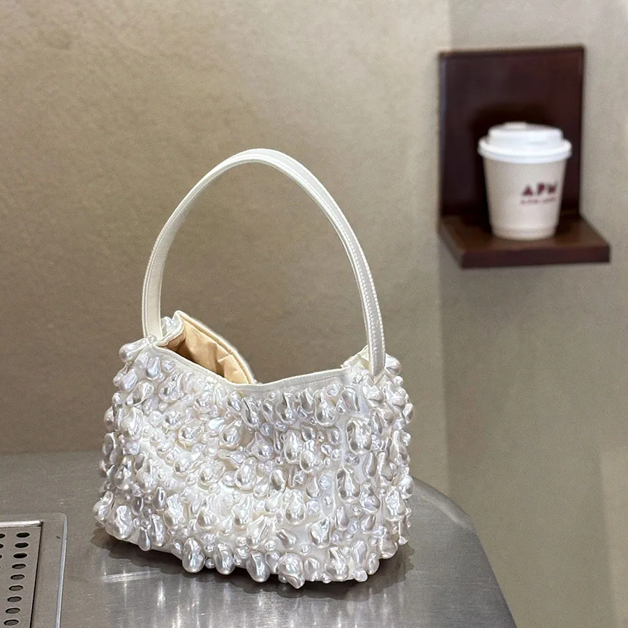 

Women Hobo Evening Handmade pearl bead weaving Bag Hollow Clutch Purse Female Travel Holiday Shoulder Bag Handbag