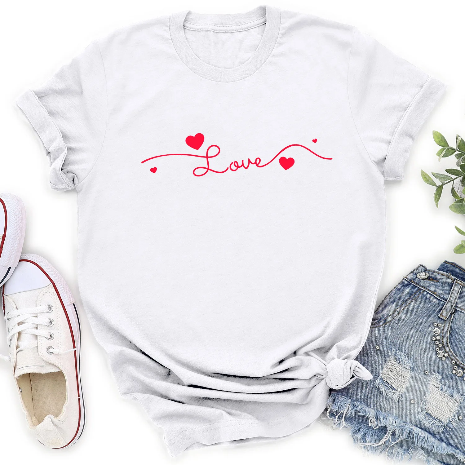 T-shirt imprimé amour avec col rond et manches courtes t-shirts graphiques Harajuku vêtements pour femmes