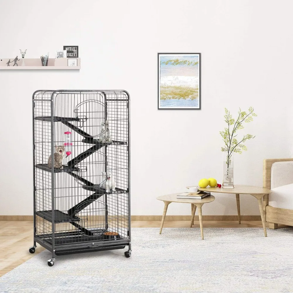 

52-inch Ferret Cage 6 Level Metal Rat Cage with 3 Front Doors/Feeder/Wheels Small Animal Cage for Ferret/Chinchilla