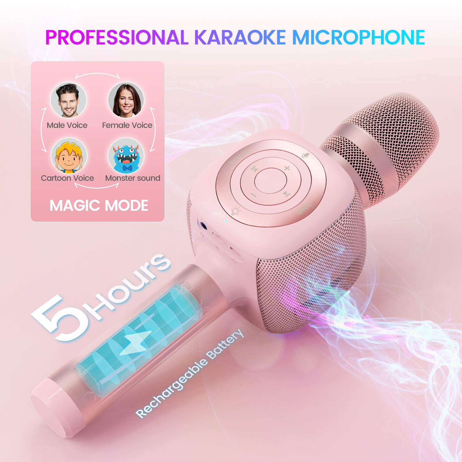 Bluetooth Wireless Karaoke Microphone with LED Lights 4-in-1 Portable Handheld Mic with Speaker Karaoke Player for Singing Home