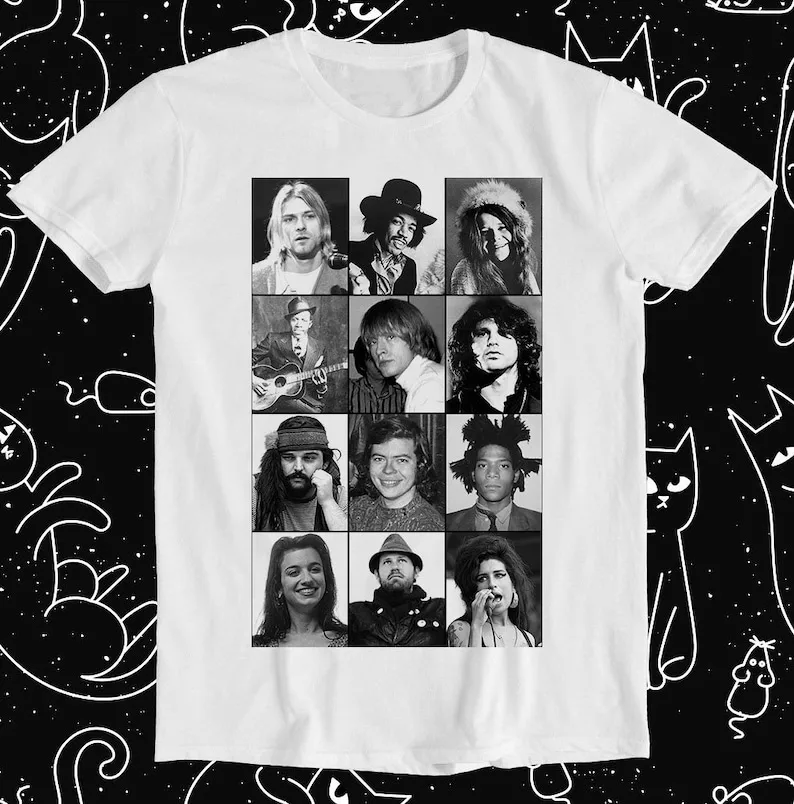 

Celebrities That Died Age 27 Rock Stars Famous Meme Funny Top Style Unisex Gamer Movie Music Gift Cool Tee T Shirt 928