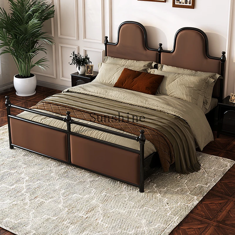 

American retro velvet solid wood, master bedroom, double bed black, high back, princess bed