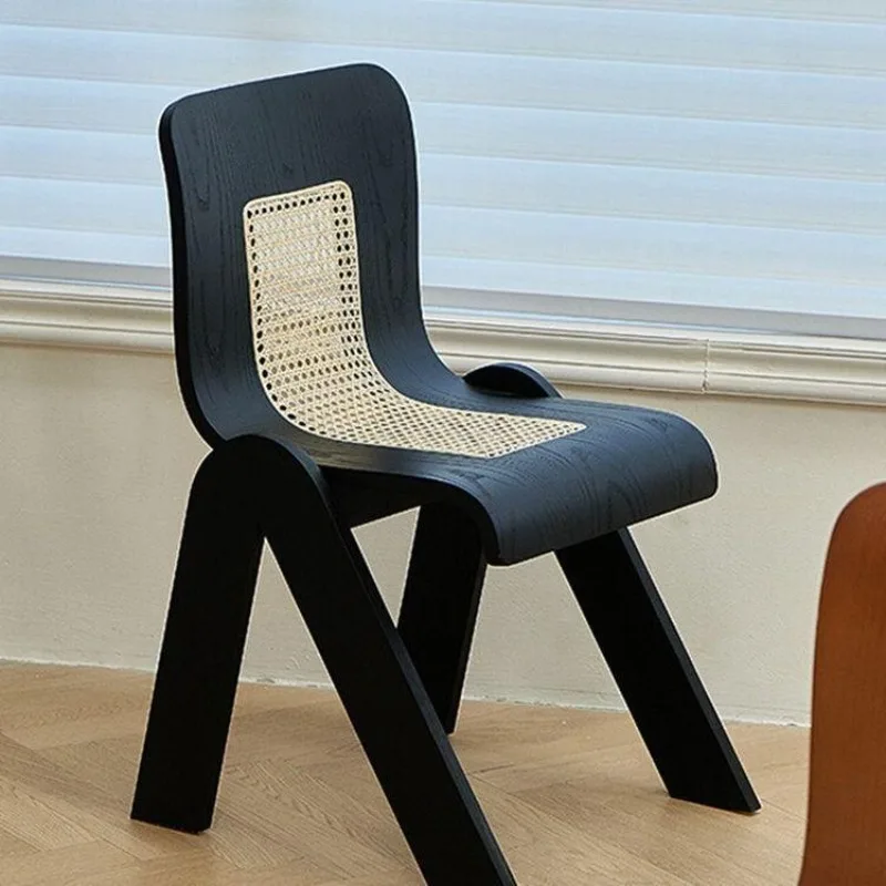 

Japanese-style wabi-sabi wind rattan dining chair creative simple household desk chair small apartment homestay retro solid woo