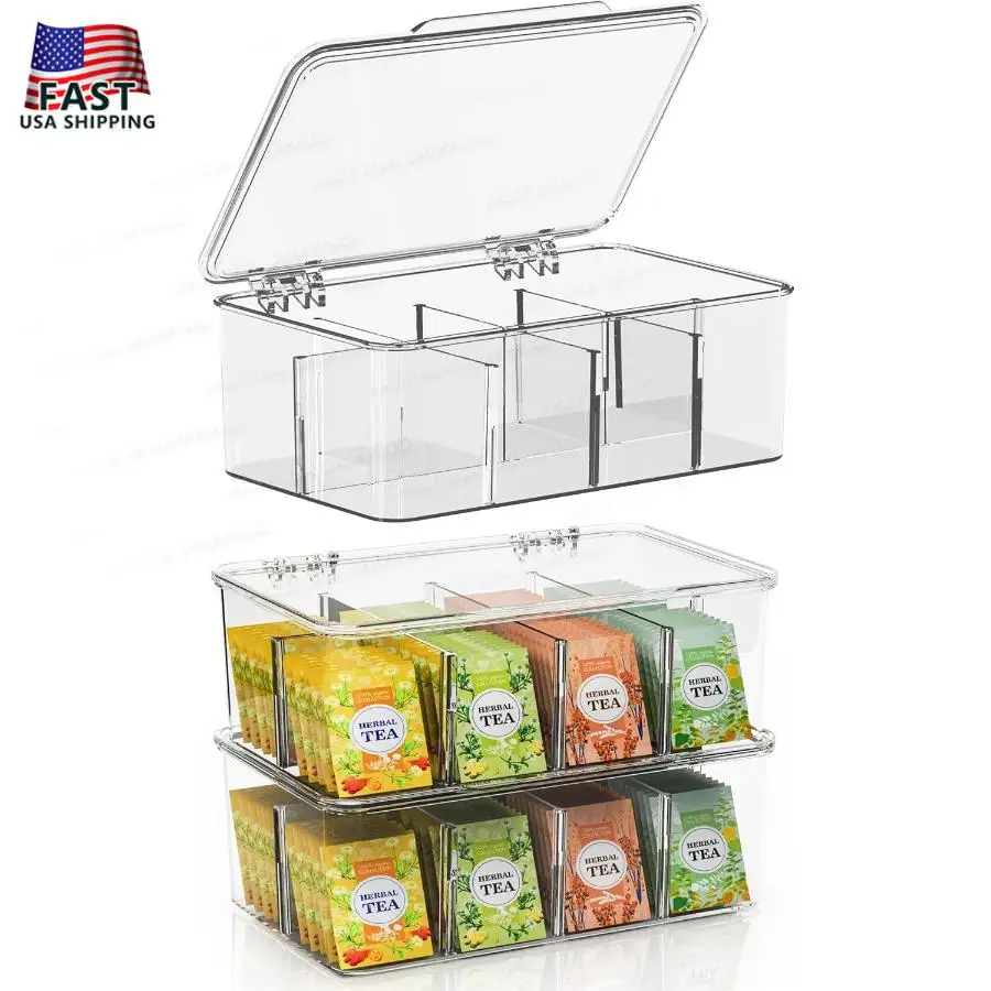 Utopia Home 3 Pack Tea Bag Organizer - Stackable Tea Bag Storage Organizer with Lid - Tea bag holder For Kitchen Organizers and