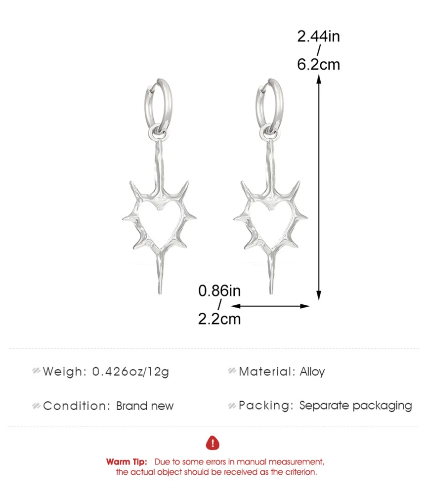 Y2K شوكة مسنبل القلب أقراط القوطي الصليب أقراط للنساء الهيب هوب خمر اكسسوارات الشرير Charms القرط الجرونج مجوهرات