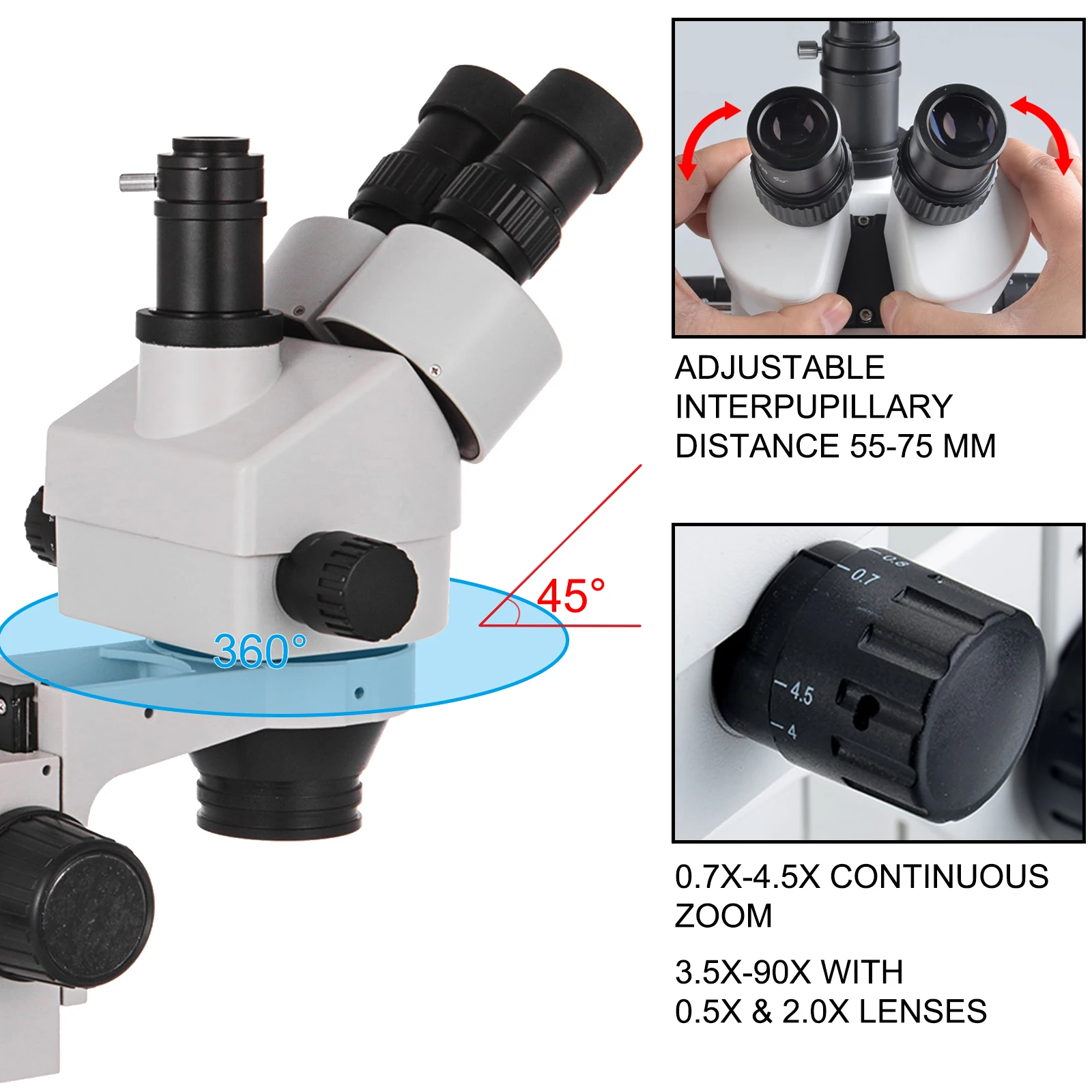 VEVOR 3.5X-90X Trinocular Stereo Microscope 360°Swiveling Trinocular Stereo Microscope with Pillar Stand