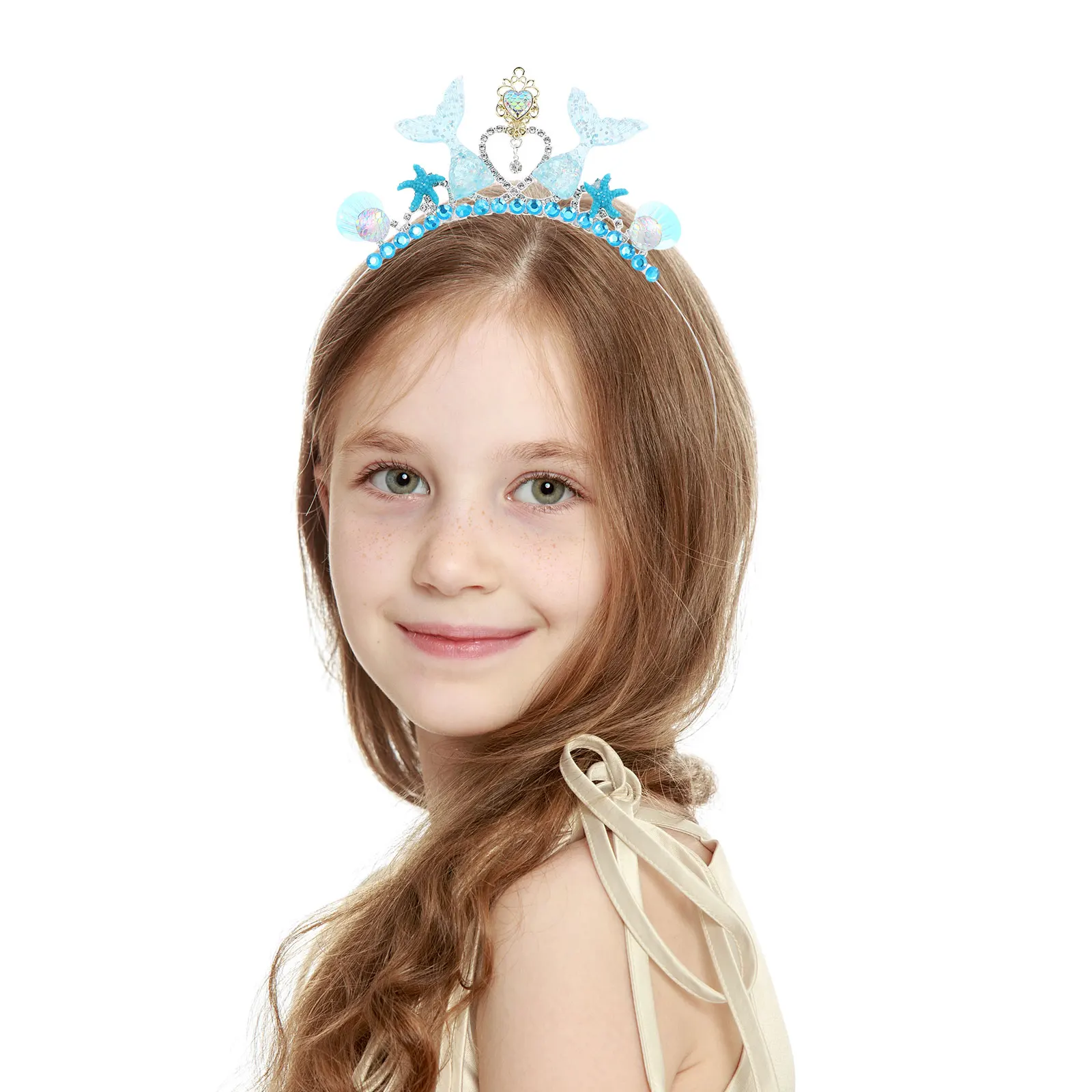 

Girls Crown Headband Rhinestone Tiara Metal Cute Hair Accessory Party Mermaid Theme Sparkling Durable Headband