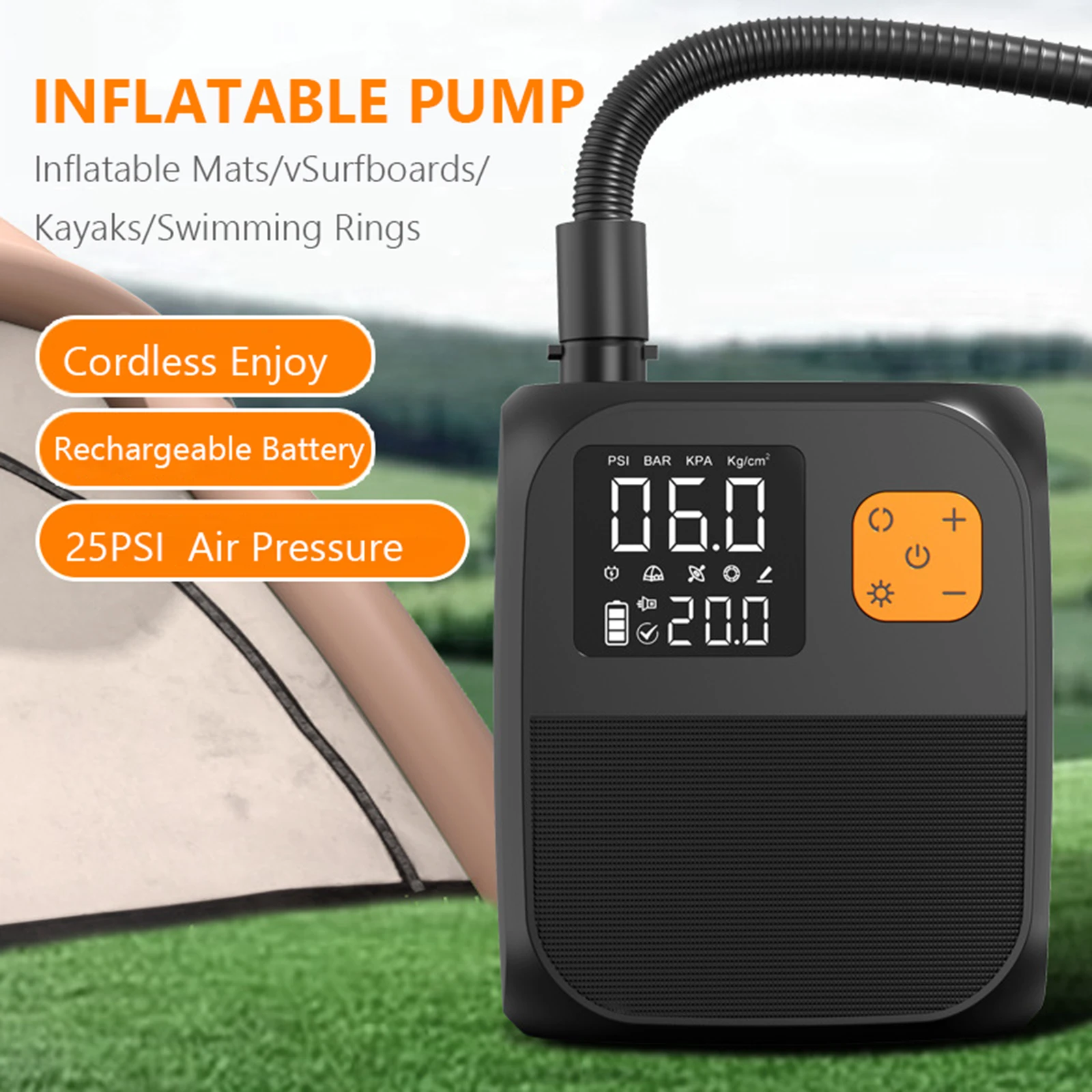 

Электрический насос 25PSI SUP-насос 8000 мАч, насос для накачивания весла для каяков, ветрокрылья, SUP-палатка, матрас, воздушный компрессор