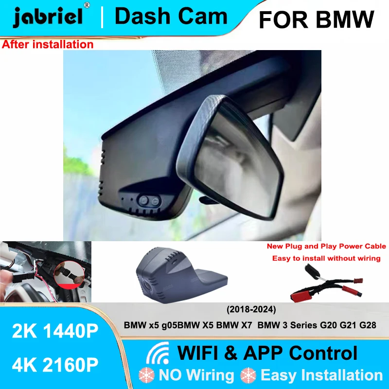 

Jabriel для BMW X5 G05, для BMW 3 серии G20 G21 G28 2018-2024, новый 4K автомобильный видеорегистратор с Wi-Fi, Plug and Play, DashCam