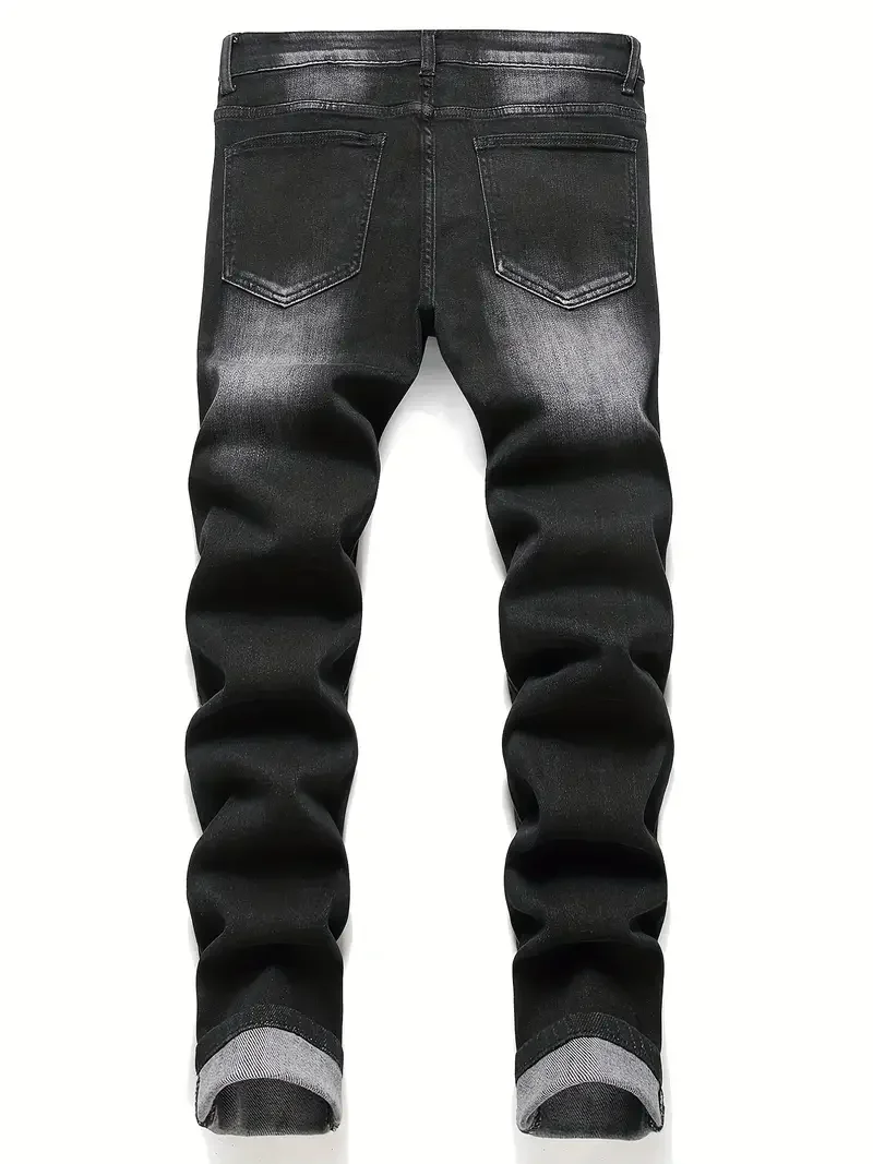 Men\'s Jeans Casual Straight Stretch Fashion Classic Blue Black Work Denim Trousers Male Brand Clothing