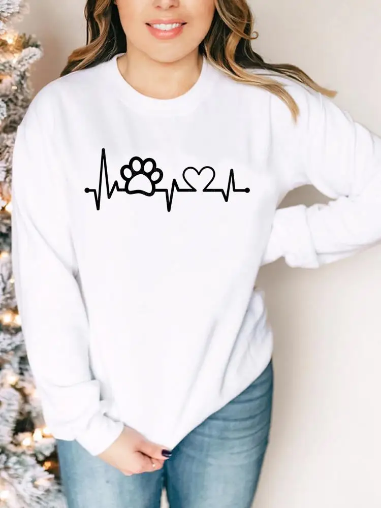 

Paw Heartbeat Love Cat Dog Graphic Pullovers Sweatshirts Woman Fall Autumn Lady Casual Women Spring Print Female Clothing