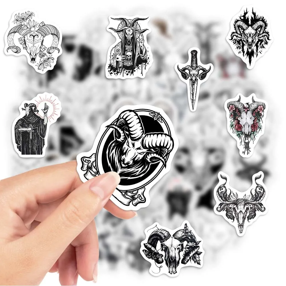 Demon Goat Head Dark Aesthetic Sticker Black White Tattoo DIY Toy Decorative Decal for Phone Luggage Laptop Scrapbook Waterproof