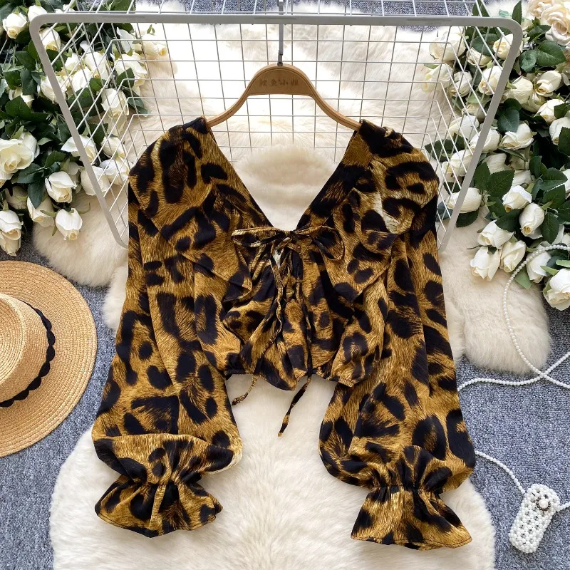 

OCEANLOVE Flare Sleeve Blouses Ruffles Spring Autumn V Neck Vintage Women Shirts Korean Fashion Elegant Chic Blusas Mujer
