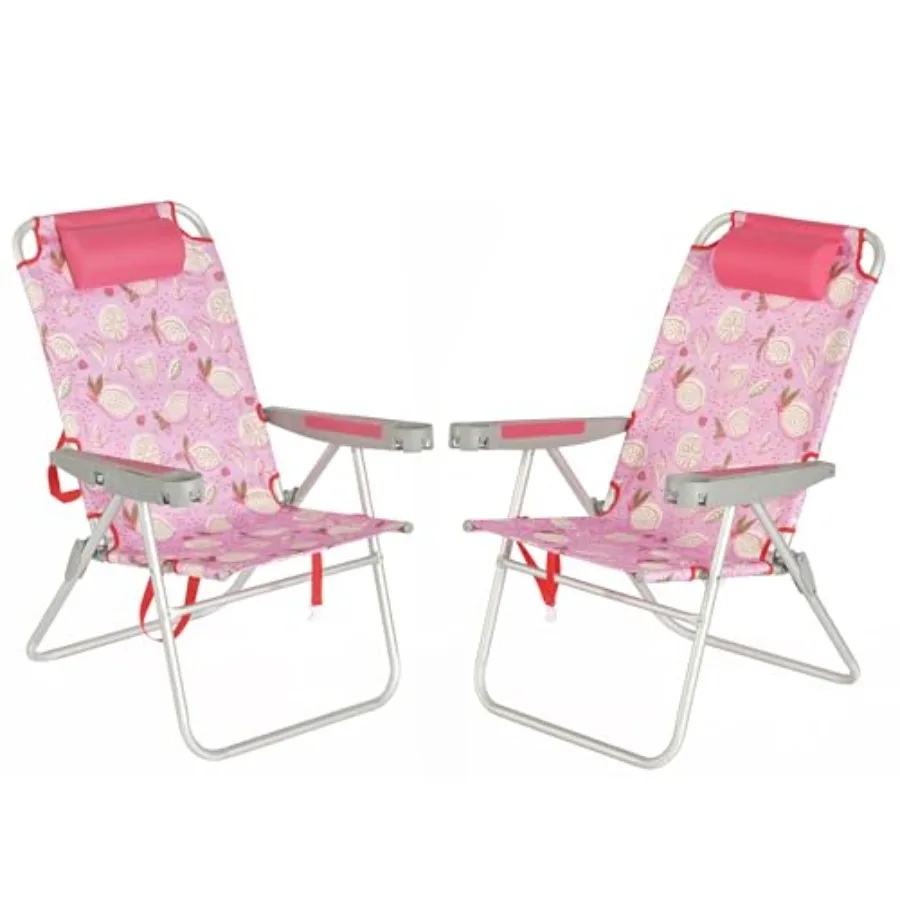 

17" Tall Oversized Beach Chairs 2 Pack for Adults Heavy Duty 500 LBS, 5 Position, Portable High Folding Camping Chair with Cup