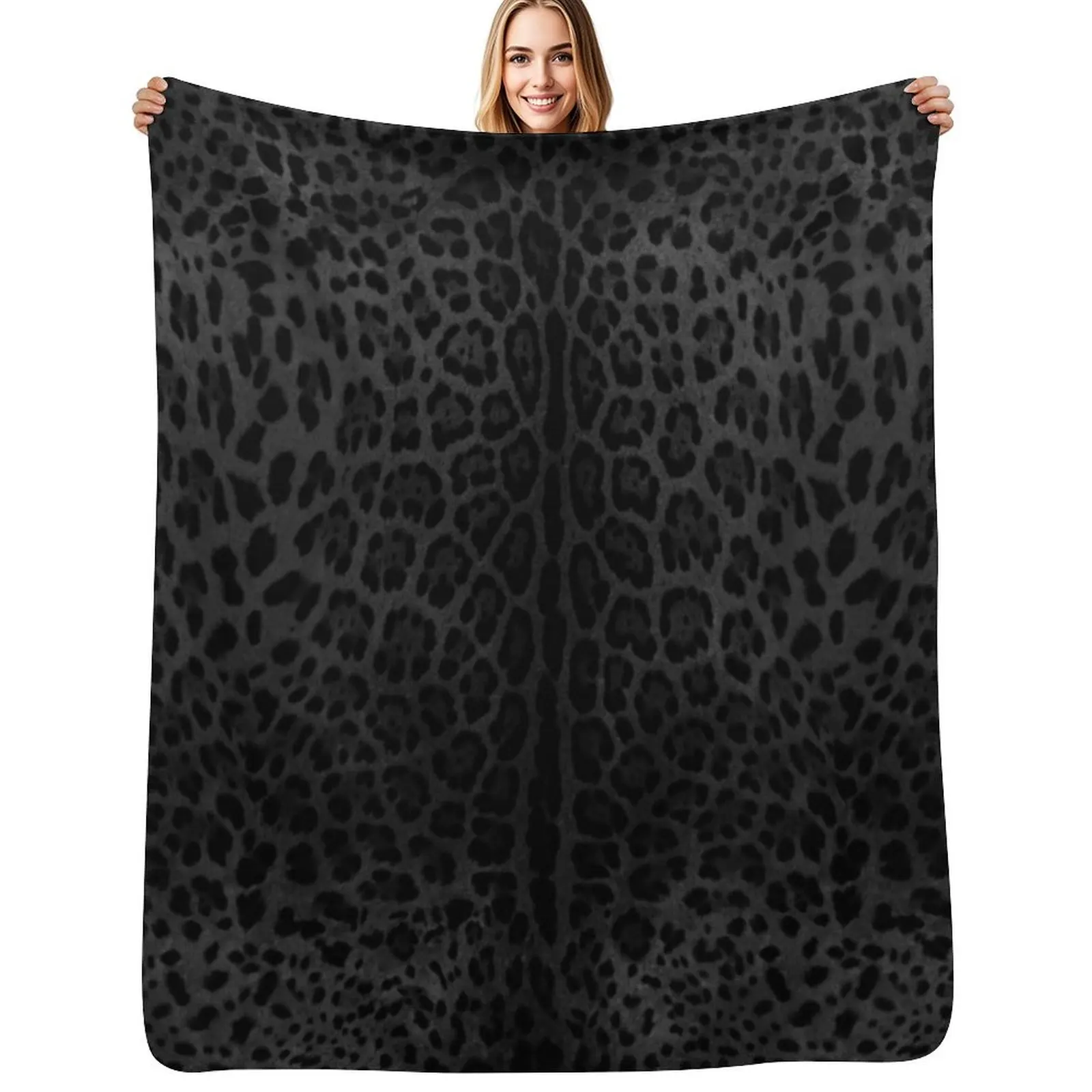 Black Leopard Print Skin Throw Blanket Outdoor Soft Blanket for Picnic Beach Camping