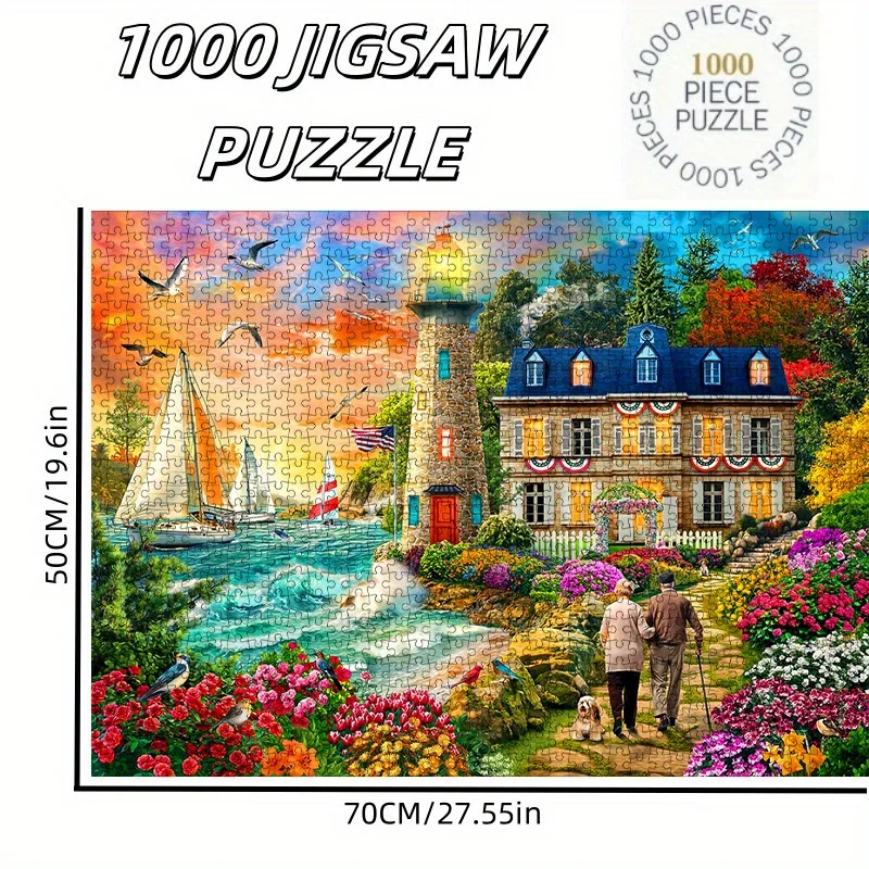 Puzzle de coucher de soleil avec phare côtier et villa, jeu intellectuel romantique pour adultes, jouet décoratif de loisirs à la maison