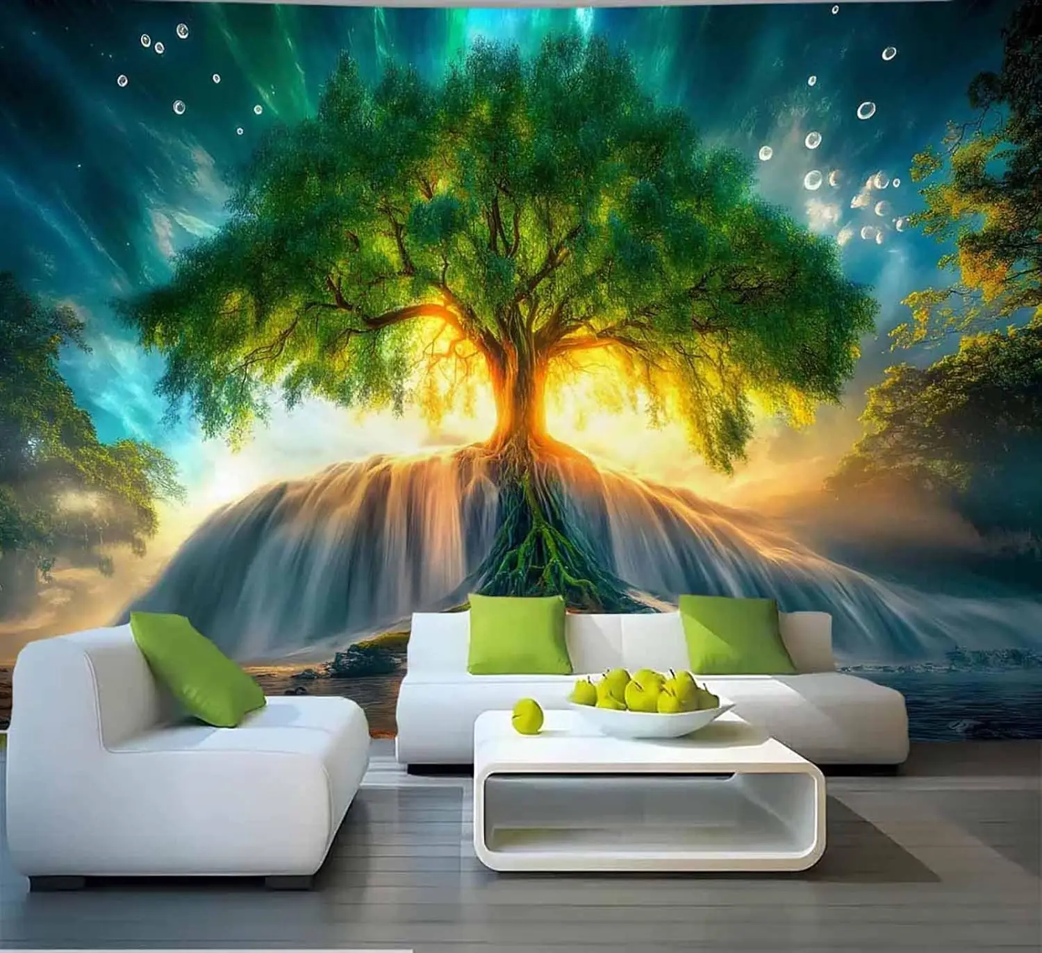 Fantasy Nature Green Tree of life Landscape Tapestry Rainforest River Waterfall Tapestries Wall Hanging For Living Room Bedroom