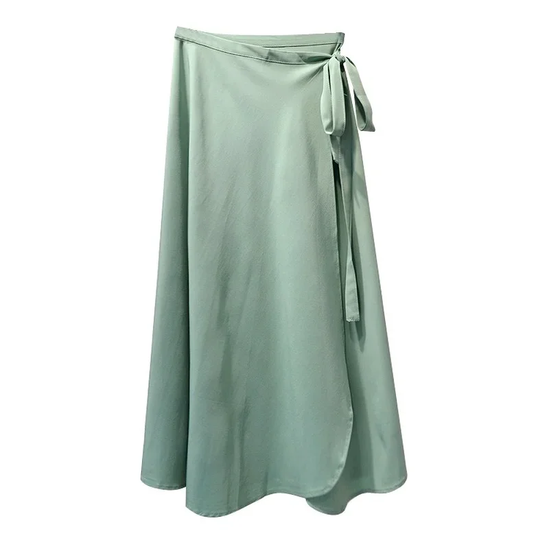 New Summer Bohemian One-Piece Sashes Long Wrap Skirt Side Split Ruffled Chiffon Beach Ankle 2021 Woman Skirts