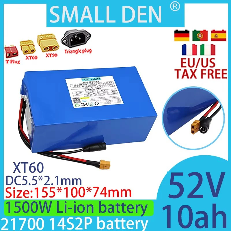 

New 52V 10ah 21700 14S2P lithium-ion battery pack, suitable for 1500W motor high-power solar off-road vehicles+2A 3A 5A charger