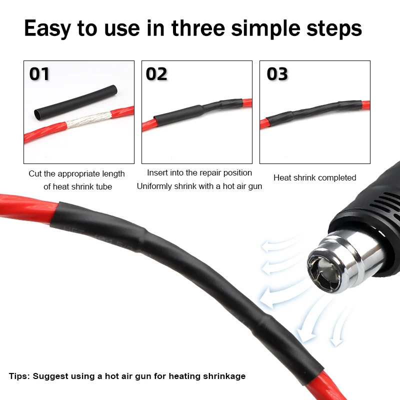 1~10M Black Heat Shrink Tubing Wire Protect Cover Line Data Cable Repair Insulation Sleeve Heat Shrink Sleeving Wrap 0.6 - 80mm