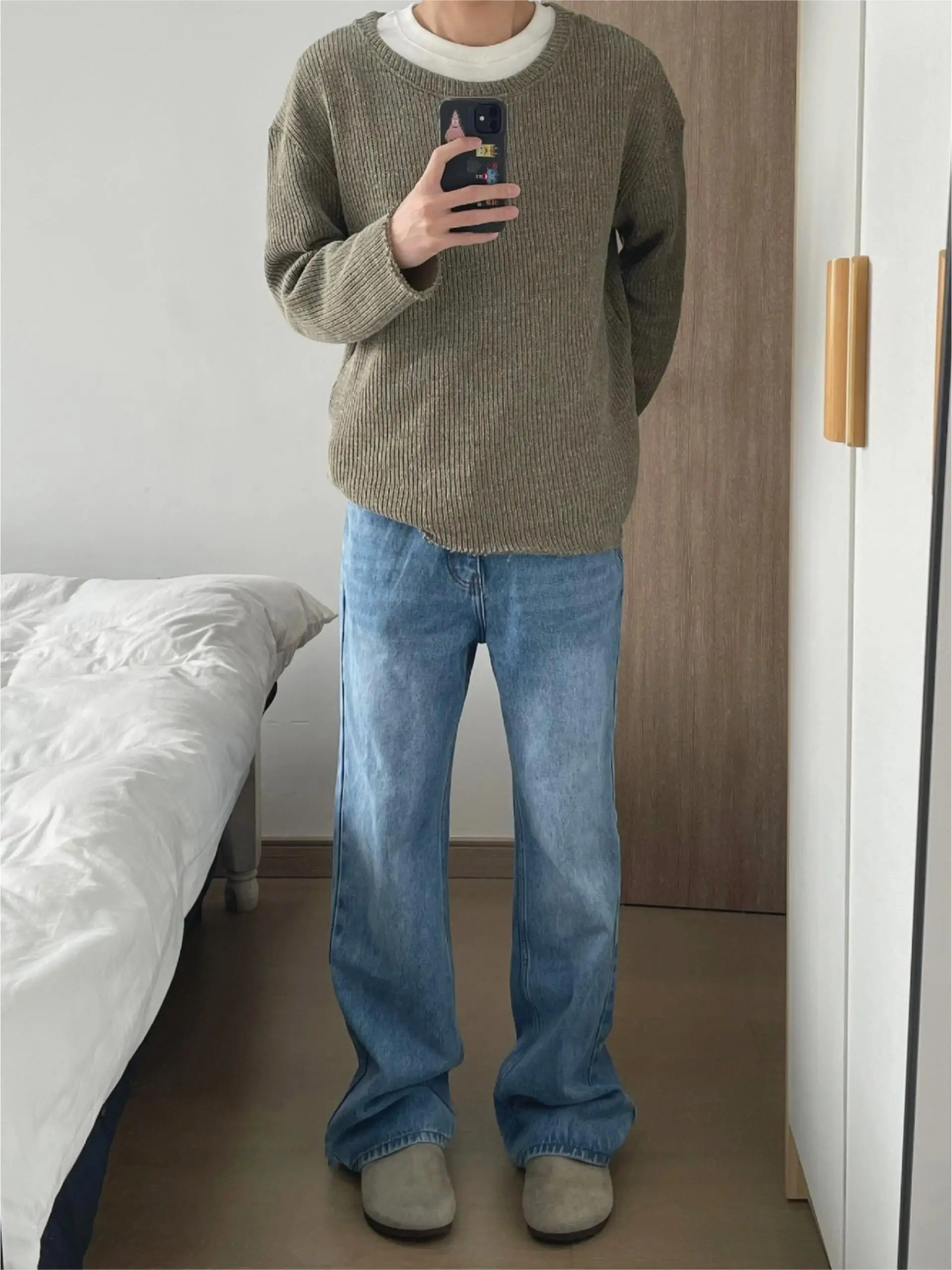 

Cleanfit Retro Wa Light Blue Men's Jeans American High Street Sle Slimming Casual Pants Straight Leg Denim Trousers