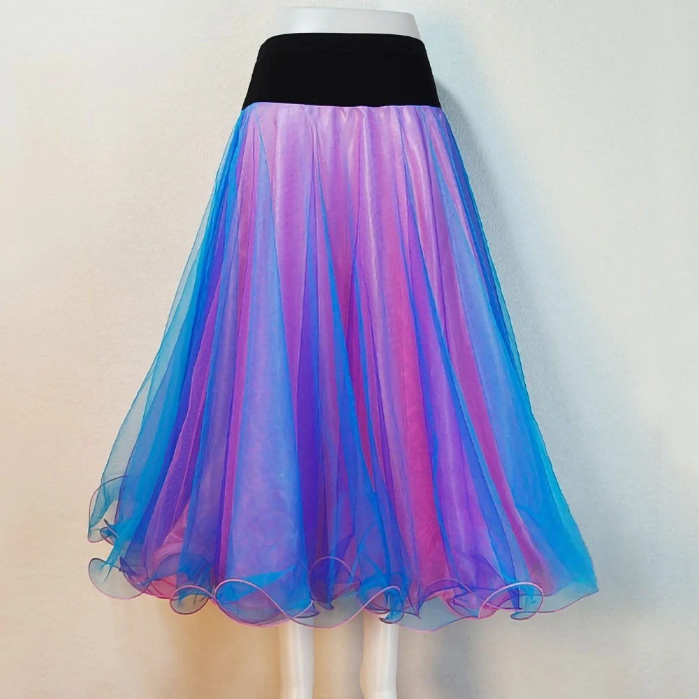 Custom-made Practice Dance Suit Lake Blue Flamenco Skirt Tulle Waltz New All-match Modern Dancer Ballroom Skirt