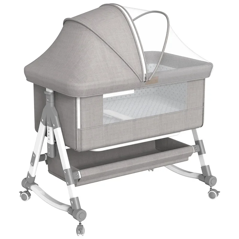 Movable aluminum alloy crib Portable cradle bed Foldable multifunctional newborn spliced large bed Baby Rest Chair