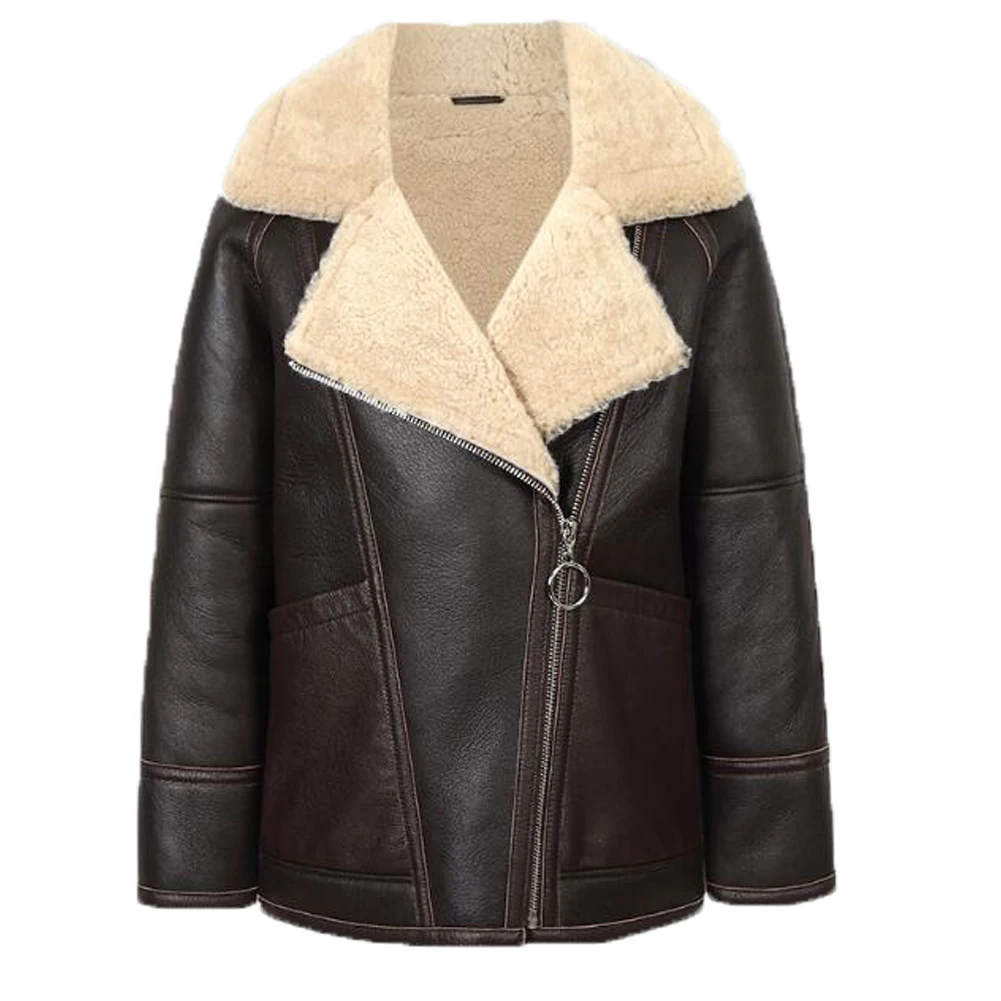 Denny & Dora Womens Shearling Jas Echt Bont Jas Vrouwen Casual Jas Korte Bontjas Womens Winter Jassen