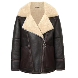 Denny&Dora Womens Shearling Jacket Real Fur Coat Women Casual Coat Short Fur Coat Womens Winter Coats