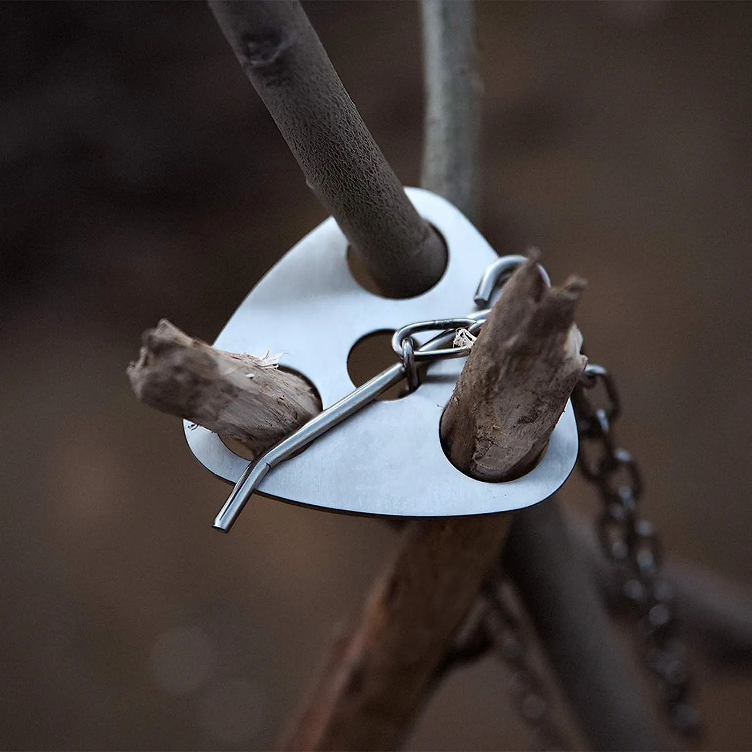 Camping Tripod Board, Turn Branches into Campfire Tripod, Stainless Steel Campfire Support Plate with Adjustable Chain