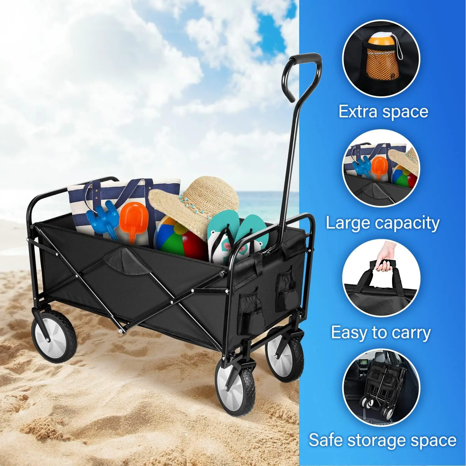 

Rolling Folding & Rolling Collapsible Garden Cart Outdoor Camping Wagon Utility with 360 Degree Swivel Wheels &Adjustable Handle