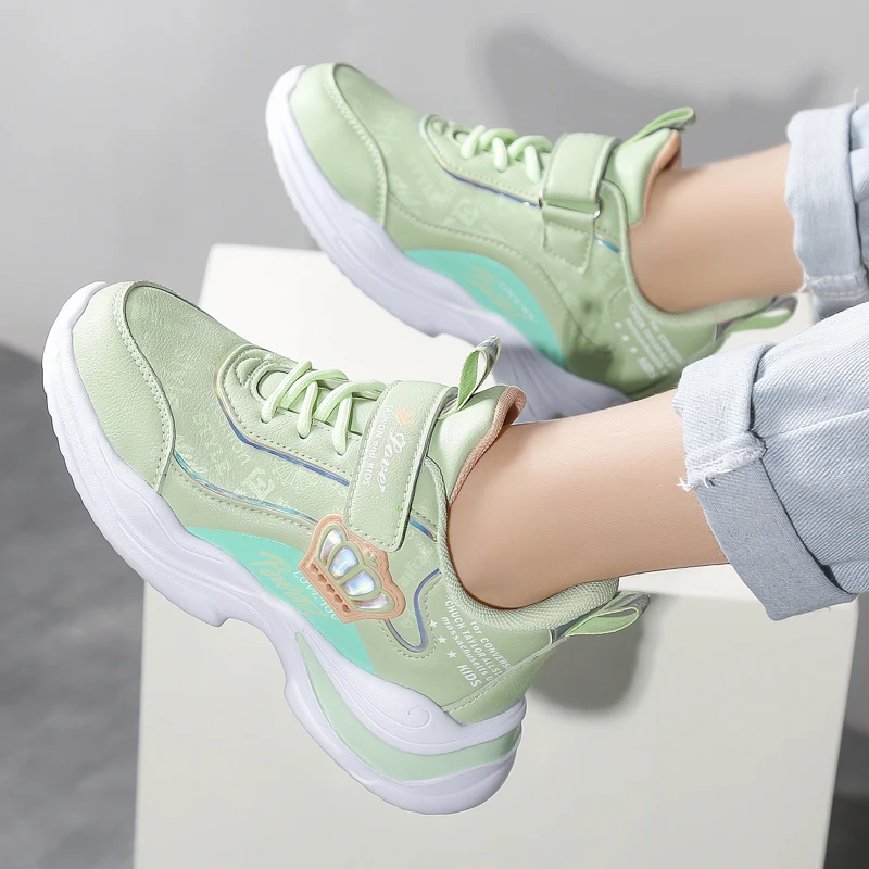 Brand Kids Running Shoes Trendy Sweet Cute Girls Sports Tennis Shoes Outdoor Flat Walking Shoes Student Casual Child Sneakers