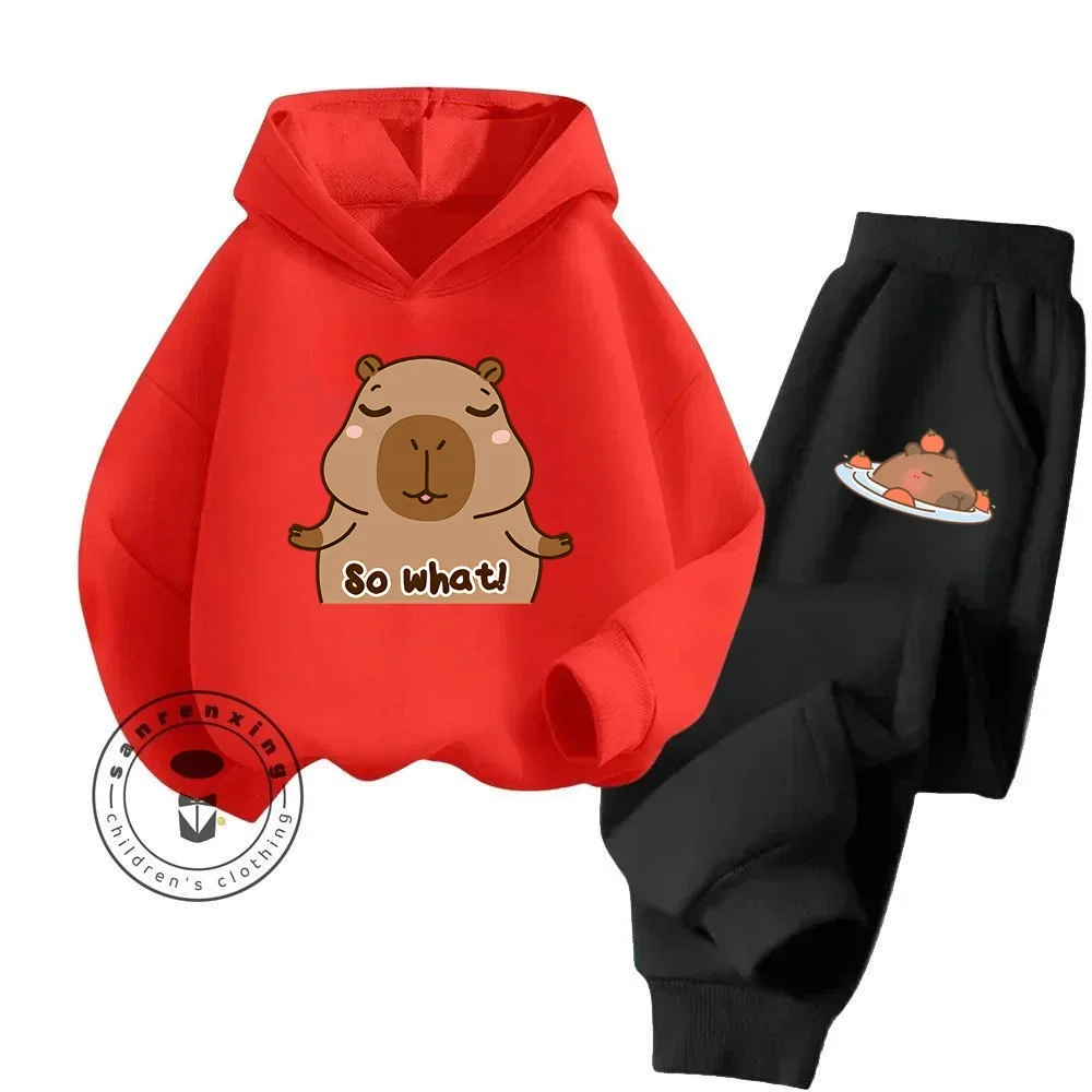 

Capybara Capibara Cartoon Personalized Design Creative Pattern Kawaii Children 2024 Spring and Autumn Pure Cotton Hoodie Set