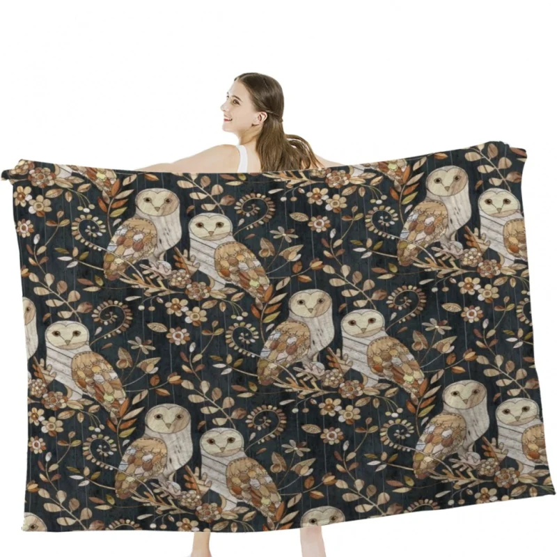 Wooden Wonderland Barn Owl Collage Throw Blanket Soft Velvet Blanket Camping Bedding Blanket Cold Cinema or Travel