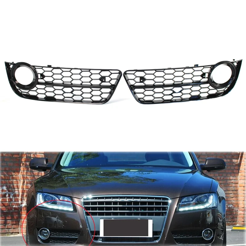 1Pair Car Front Grille Grill Lower Bumper Fog Light Cover Trim for Audi A5 Coupe/Sportback 08-11 Cabriolet 10-11