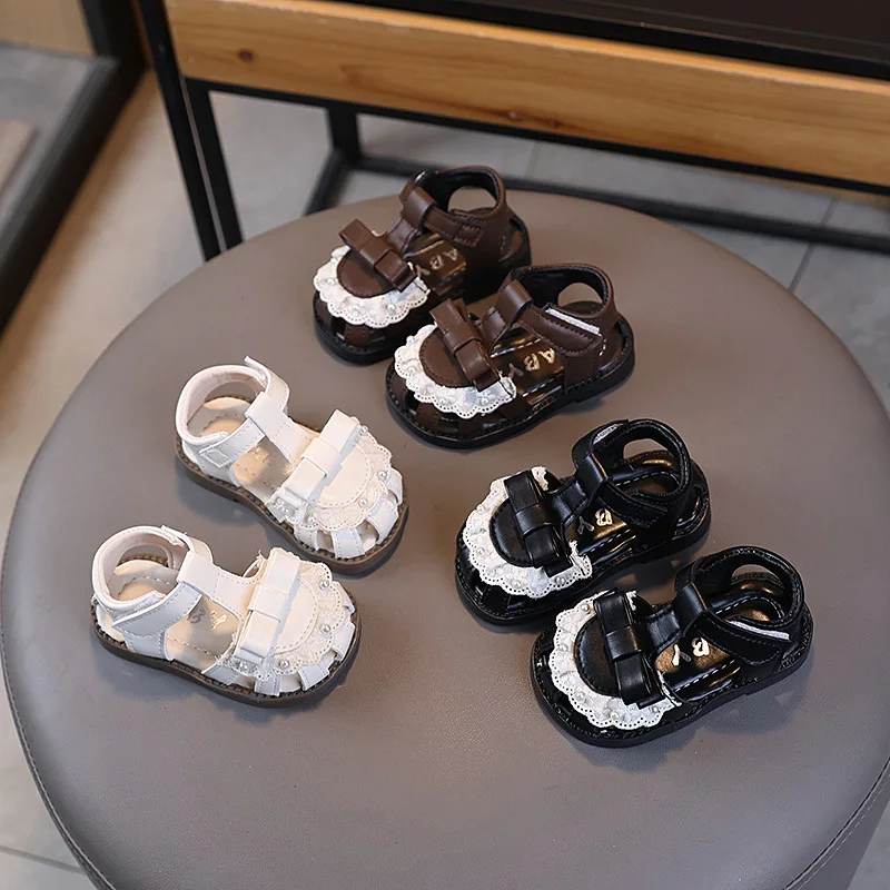 Zapatos De Mujer Fashion Baby Shoes 2026 Summer New Kids Bow Sandals Cute Versatile Girl Lace Beach Sandals Sandalias De Mujer