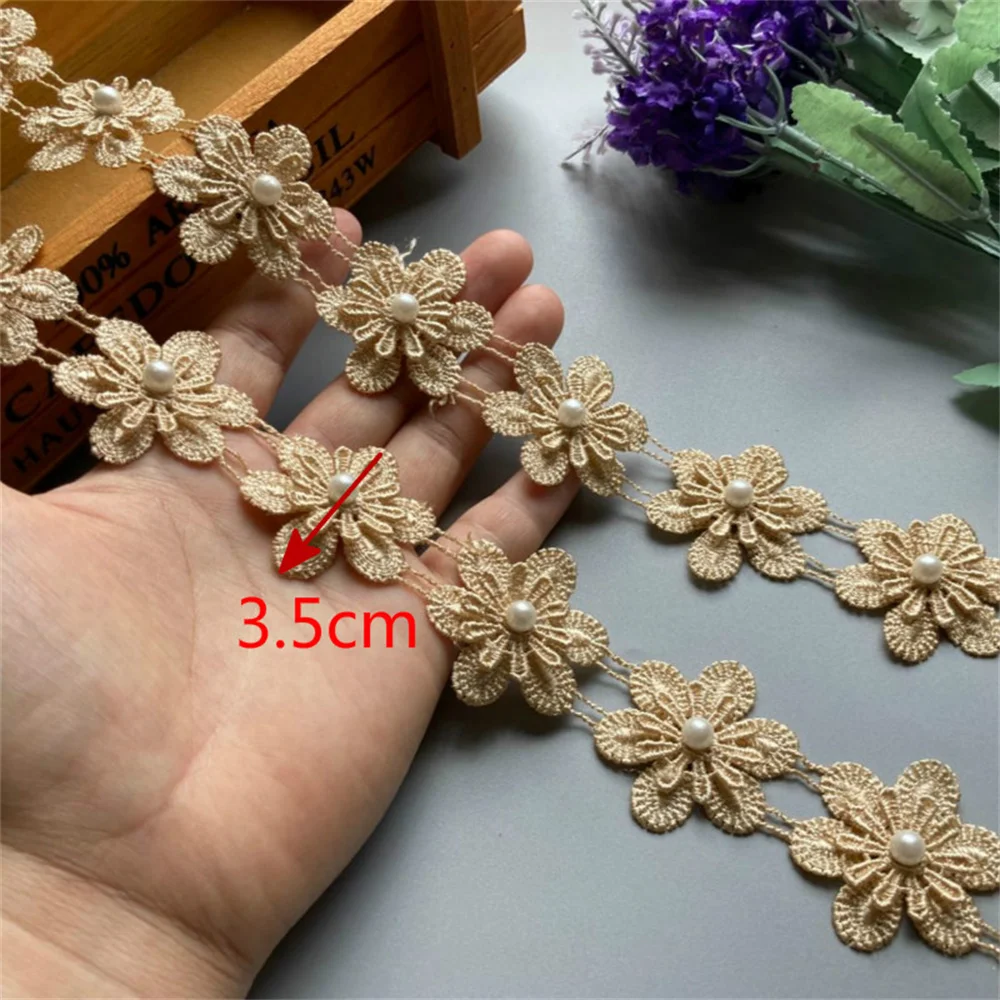 

20x Gold Snowflake Pearl Flower Lace Trim Fabric Ribbon Applique Craft DIY Headband Wedding Embroidered Trimmings Wedding Dress