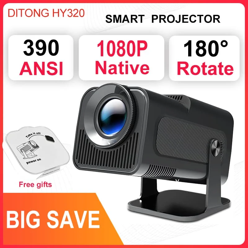 

DITONG HY320 Newly Native 1080P Android 4K 1080p Projector 390ANSI Wifi Cinema Outdoor Portable 180° Rotable hy300 Projector