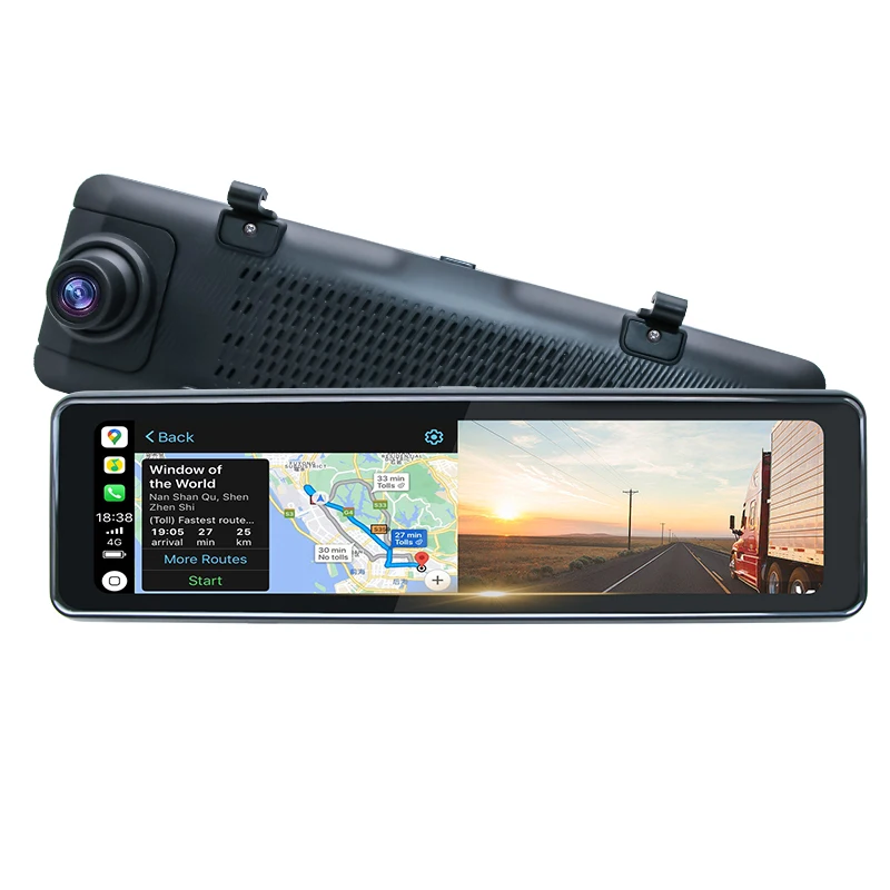 10.99 Inch Car Dvr Universal Carplay Android Auto Rearview Mirror Dash Cam Dual Lens 4k 1080p Car  Full Hd Drive Recorder