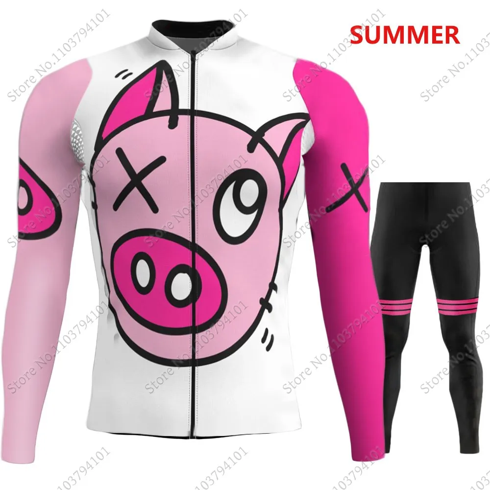 Cartoon Anime pig 2024 Cycling Jersey Set Mens Long Sleeve Summer Clothing Road Pants Bib Bike Suit MTB Maillot Ropa