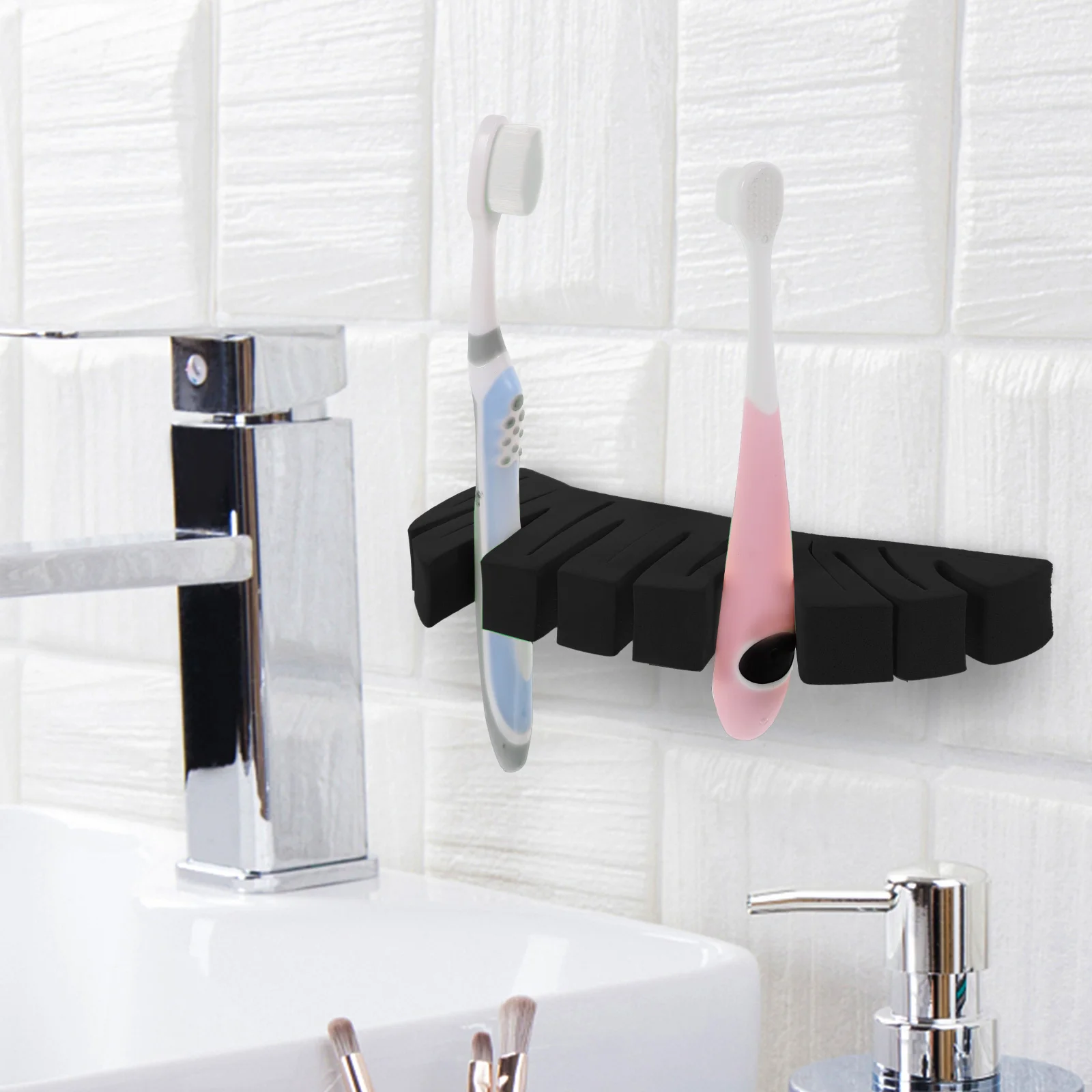 تخزين فرشاة الأسنان على شكل ورقة شجر فرشاة للمكياج، حامل تجفيف، حامل تخزين فرشاة المكياج اللاصق، تصميم حامل حجم صغير #3