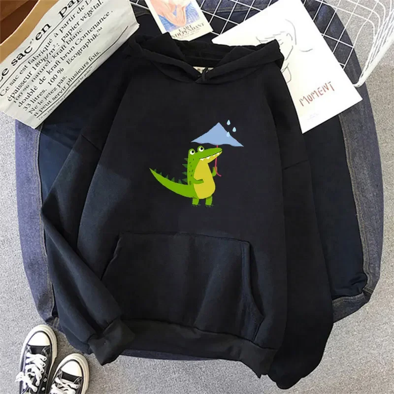 

Funny Crocodile Walking in Rain Print Hoodies Teens Casual Daily Outdoors Wear Spring Long Sleeve Sweaters Loose Pullover Tops